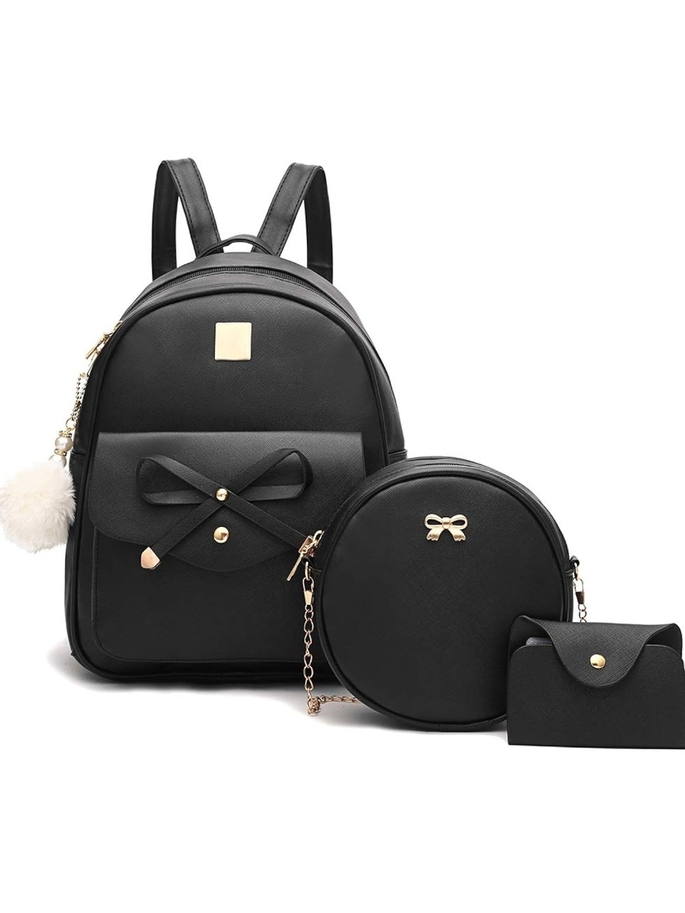 Women's Backpack Set with Round Crossbody and Wallet - Unbranded